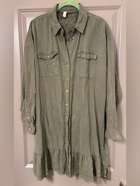 Pilcro Olive Green Long Button-Down Shirt Dress